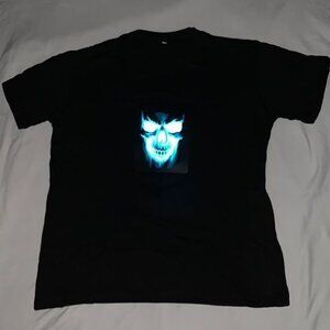 Womens El Flashing Sound Activated LED T-Shirt Skull Black Short Sleeve Size XS